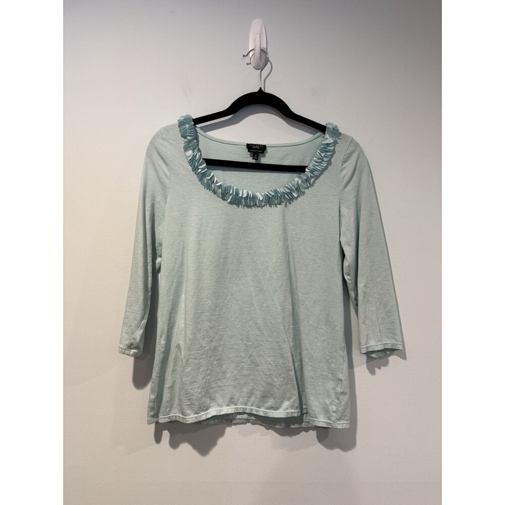 Talbots Top Medium 3/4 Sleeve 3D Collar Art to Wear 100% Cotton Minimal Travel